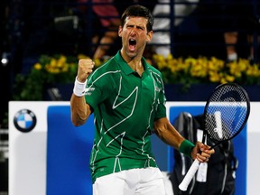 Serbia's Novak Djokovic celebrates after winning the Final match against Greece's Stefanos Tsitsipas.