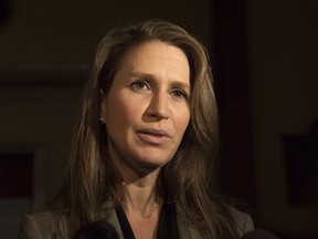 Caroline Mulroney speaks to reporters following an early morning PC Caucus meeting in Toronto on November 29, 2018.