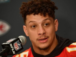 Chiefs quarterback Patrick Mahomes speaks with the media in Miami on Thursday, Jan. 30, 2020.