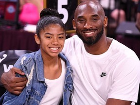 Kobe Bryant is pictured with his daughter Gianna at the WNBA All Star Game at Mandalay Bay Events Center.