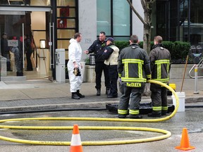 Vancouver police and firefighters executed a search warrant at a condo located in downtown Vancouver at 1255 Seymour on Sunday afternoon as part of an investigation into a possible drug lab.