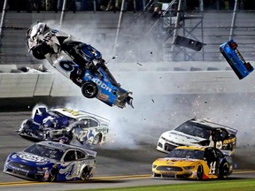 NASCAR Cup Series driver Ryan Newman (6) wrecks during the Daytona 500 at Daytona International Speedway in Daytona Beach, Fla., on Monday, Feb. 17, 2020.