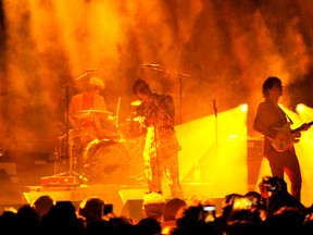 The Strokes perform before a rally for U.S. Democratic presidential hopeful Senator Bernie Sanders (not pictured) at the University of New Hampshire in Durham, N.H., on Feb. 10, 2020.