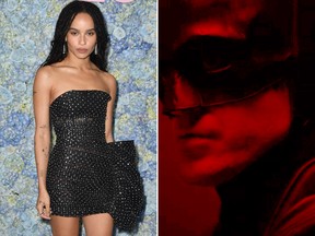 Zoe Kravitz (L) has praised Robert Pattinson's performance as Batman (seen in test footage, right) attends HBO's "Big Little Lies" Season 2 premiere at Jazz at Lincoln Center on May 29, 2019 in New York City.