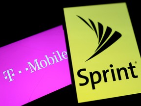 Smartphones with the logos of T-Mobile and Sprint are seen in this illustration taken September 19, 2017. (REUTERS/Dado Ruvic/Illustration/File Photo)