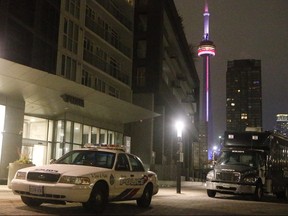 Three young men were killed and two others injured when gunfire erupted during a party at an Airbnb condo at 85 Queens Wharf Rd. in Toronto on Friday, Jan. 31, 2020. (Chris Doucette/Toronto Sun/Postmedia Network)