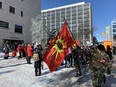 Marchers hold demonstration at the Manitoba Law Courts during a march in solidarity with the Wet'suwet'en Hereditary Chiefs in Winnipeg on Tuesday, Feb. 18, 2020. (GLEN DAWKINS/Winnipeg Sun/Postmedia Network)