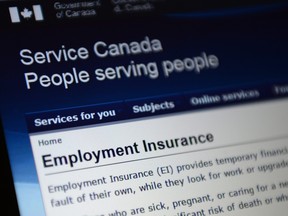 Canada Service centre documents that display Employment Insurance options are pictured in Ottawa on Tuesday, July 7, 2015. (THE CANADIAN PRESS/Sean Kilpatrick)