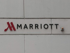 A sign marks the location of a Marriott hotel on November 30, 2018 in Chicago, Illinois.