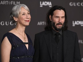 Alexandra Grant and Keanu Reeves attend the 2019 LACMA 2019 Art + Film Gala Presented By Gucci on November 02, 2019 in Los Angeles, California.