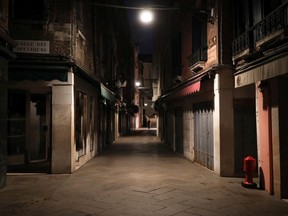 A completely empty street is seen on March 9, 2020 in Venice, Italy.