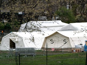 General view of tents of an emergency field hospital set by Samaritan's Purse staff in East Meadow in Central park during the outbreak of the coronavirus disease (COVID-19) in New York City, March 31, 2020. (REUTERS/Jeenah Moon)