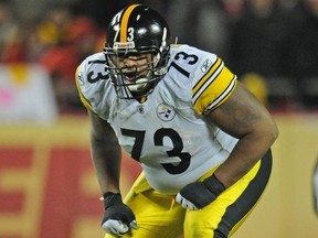 Offensive guard Ramon Foster of the Pittsburgh Steelers gets set on the line against the Kansas City Chiefs during the first half on November 27, 2011 at Arrowhead Stadium in Kansas City, Missouri.