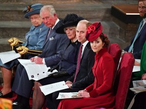 Queen Elizabeth, Prince Charles, Camilla, Duchess of Cornwall, Prince Harry and Meghan, Duchess of Sussex, and Prince William and Catherine, Duchess of Cambridge attend the annual Commonwealth Service at Westminster Abbey in London, Britain March 9, 2020. Phil Harris/Pool via REUTERS