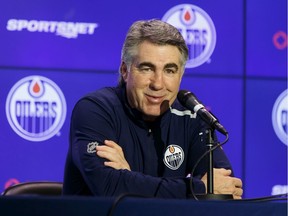 Edmonton head coach Dave Tippett is interviewed by media after an Edmonton Oilers practice at Rogers Place ahead of their March 11 game against the Winnipeg Jets in Edmonton, on Tuesday, March 10, 2020.