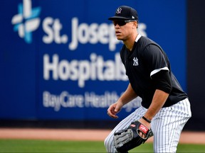 New York Yankees right fielder Aaron Judge (99) fields a ball during spring training at George M. Steinbrenner Field. (Douglas DeFelice-USA TODAY Sports)
