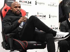 US boxing legend Floyd Mayweather Jr attends his press conference after winning the exhibition fight against Kickboxer Tenshin Nasukawa of Japan at Saitama Super Arena in Saitama on December 31, 2018.