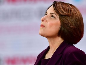 In this file photo taken on Dec. 19, 2019, U.S. Democratic presidential hopeful Minnesota Senator Amy Klobuchar looks on ahead of the sixth Democratic primary debate of the 2020 presidential campaign season co-hosted by PBS NewsHour & Politico at Loyola Marymount University in Los Angeles, Calif. (FREDERIC J. BROWN/AFP via Getty Images)