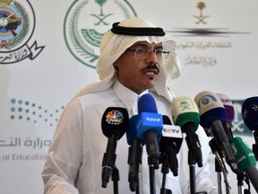 Mohammed Alabed Alali, Saudi Arabia's health minstry spokesman, addresses reporters during a press briefing about COVID-19 coronavirus disease, in the capital Riyadh on March 8, 2020.
