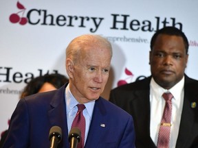 Democratic presidential candidate Joe Biden speaks during a campaign stop at Cherry Health - Heart of the City Health Center, in Grand Rapids, Michigan on March 9, 2020.