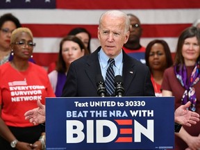 Democratic presidential candidate Joe Biden speaks during a campaign stop at Driving Park Community Center in Columbus, Ohio on March 10, 2020.