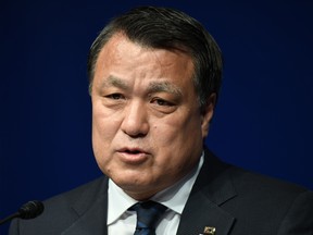 In this file photo taken on April 9, 2018, Japan Football Association chairman and Japan's Olympic Committee deputy head Kozo Tashima holds a press conference in Tokyo. - Japan Olympic Committee's deputy chief Kozo Tashima said on March 17, 2020 he tested positive to the coronavirus, as doubts increases over whether Tokyo can safely host the summer Games. (Toshifumi KITAMURA / AFP) (Photo by TOSHIFUMI KITAMURA/AFP via Getty Images)