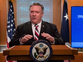 US Secretary of State Mike Pompeo speaks at a press conference at the State Department in Washington DC, on March 17, 2020.