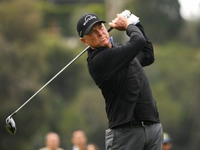 Davis Love III hits a tee shot during the first round of the Genesis Open at Riviera Country Club on February 15, 2019 in Pacific Palisades, California (Harry How/Getty Images)