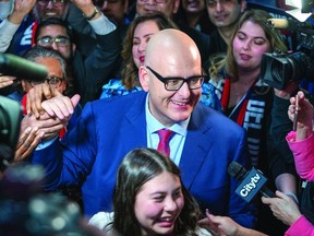 New Ontario Liberal Party Leader Steven Del Duca celebrates at the convention in Mississauga, Ont., Saturday, March 7, 2020.