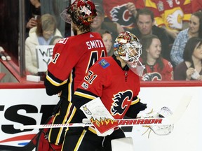 Calgary Flames goaltender Eddie Lack takes over for Mike Smith during a game against the Ottawa Senators at the Scotiabank Saddledome on Friday, October 13, 2017. (Postmedia file photo)