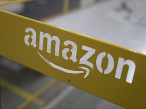 This picture shows the logo of US online retail giant Amazon at the distribution center in Moenchengladbach, western Germany, on December 17, 2019.