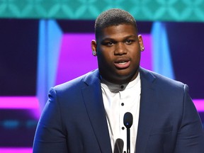 Quinnen Williams accepts an award onstage during the BET Super Bowl Gospel Celebration at the James L. Knight Center on Jan. 30, 2020 in Miami, Fla. (Aaron J. Thornton/Getty Images for BET)