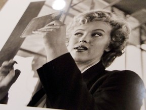 An unpublished photograph of Marilyn Monroe, from the set of the film Niagara, is on display during an "Entertainment Memorabilia" show at Christie''s auction house July 13, 2001 in New York City. (Mario Tama/Getty Images)