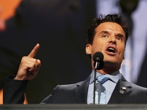 Antonio Sabato Jr. delivers a speech on the first day of the Republican National Convention on July 18, 2016 at the Quicken Loans Arena in Cleveland, Ohio. (Joe Raedle/Getty Images)