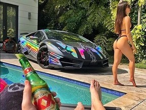 Lamborghini. Check. Babe in bikini. Check. Cold beer. Check. This Instagram Rich Kid is still living large.