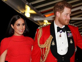 Prince Harry, Duke of Sussex and Meghan, Duchess of Sussex arrive at the Mountbatten Music Festival at Royal Albert Hall on Saturday, March 7, 2020 in London, England.