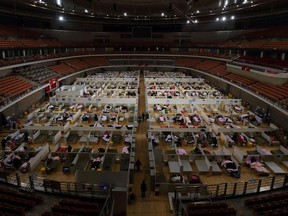 A sports stadium that has been converted into a makeshift hospital to treat patients of the novel coronavirus is pictured in Wuhan, the epicentre of the novel coronavirus outbreak, Hubei province, China March 1, 2020. Picture taken March 1, 2020.