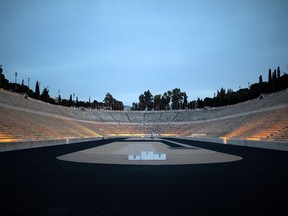 The Panathenaic stadium, where the handover ceremony of the Olympic flame for the Tokyo 2020 Summer Olympics will take place, is closed to visitors as a precaution against the spread of the coronavirus disease (COVID-19), in Athens, Greece, March 14, 2020.