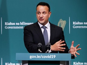 Ireland's Prime Minister Taoiseach Leo Varadkar speaks during a news conference on the ongoing situation with the coronavirus disease (COVID-19) at Government Buildings in Dublin, Ireland March 24, 2020.