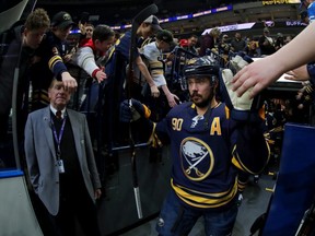 Fans greet Marcus Johansson of the Sabres as he makes his way to the ice before a game against the Jets at KeyBank Center in Buffalo, N.Y., on Feb. 23, 2020.