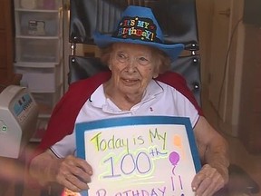Millie Erickson of Massachusetts did not have to celebrate her 100th birthday alone after all. (Video screen grab)