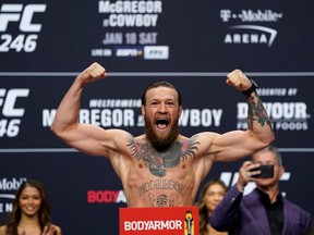 Conor McGregor poses during the weigh-in for UFC 246 in Pearl Theater, Palms Resort Casino in Las Vegas, United States on January 17, 2020