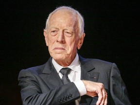 Swedish actor Max Von Sydow looks on during the 2015 Lumiere Grand Lyon film festival in Lyon, France, October 16, 2015.