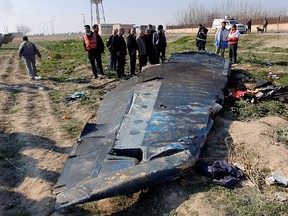 General view of the debris of the Ukraine International Airlines, flight PS752, Boeing 737-800 plane that crashed after take-off from Iran's Imam Khomeini airport, on the outskirts of Tehran, Iran, Jan. 8, 2020, is seen in this screengrab obtained from a social media video.