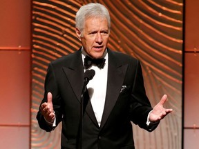 Jeopardy television game show host Alex Trebek speaks on stage during the 40th annual Daytime Emmy Awards in Beverly Hills, California June 16, 2013.