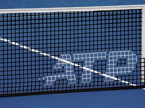 A view of the ATP logo on an official net on the grandstand court during the Western and Southern Open tennis tournament at Lindner Family Tennis Center. (Aaron Doster-USA TODAY Sports/File Photo)