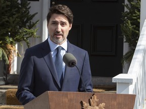 Prime Minister Justin Trudeau holds a news conference at Rideau cottage in Ottawa, on Friday, March 13, 2020. (THE CANADIAN PRESS/Fred Chartrand)
