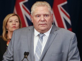 Ontario Premier Doug Ford gives an update about the state of emergency amid the coronavirus pandemic on Wednesday, March 18, 2020.