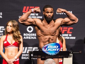 Tyron Woodley poses during the UFC 174 official weigh-ins at Rogers Arena in Vancouver, B.C. on Friday June 13, 2014.