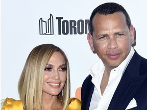 Jennifer Lopez and Alex Rodriguez attend the "Hustlers" premiere during the 2019 Toronto International Film Festival at Roy Thomson Hall on September 07, 2019 in Toronto, Canada.